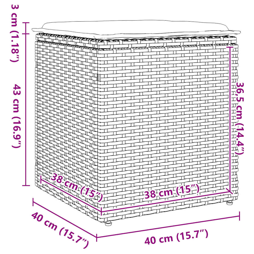 vidaXL Tuinkrukken met kussens 2 st 40x40x43 cm poly rattan bruin - Aashly