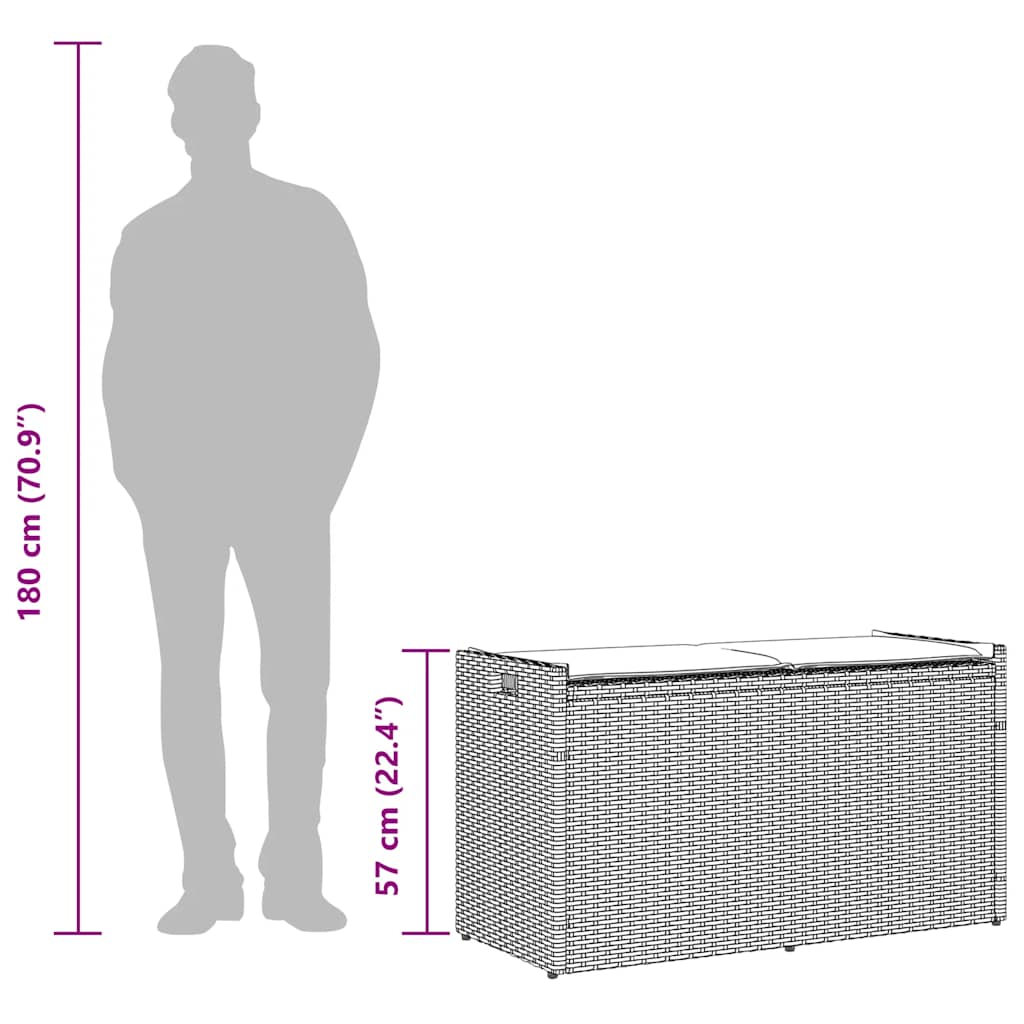 vidaXL Opbergbank met kussen voor buiten 100 cm poly rattan zwart