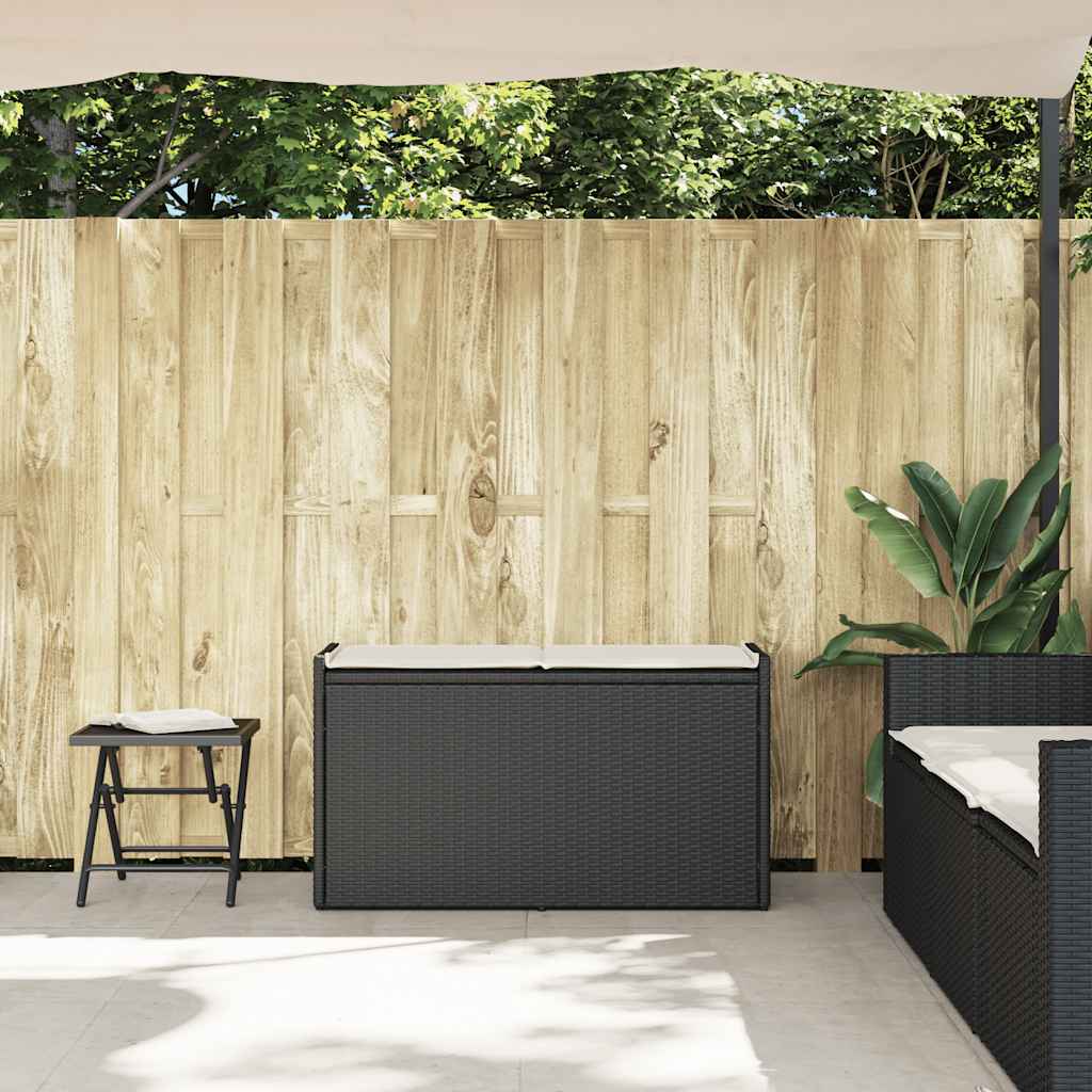 vidaXL Opbergbank met kussen voor buiten 100 cm poly rattan zwart