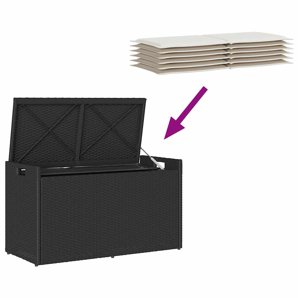 vidaXL Opbergbank met kussen voor buiten 100 cm poly rattan zwart