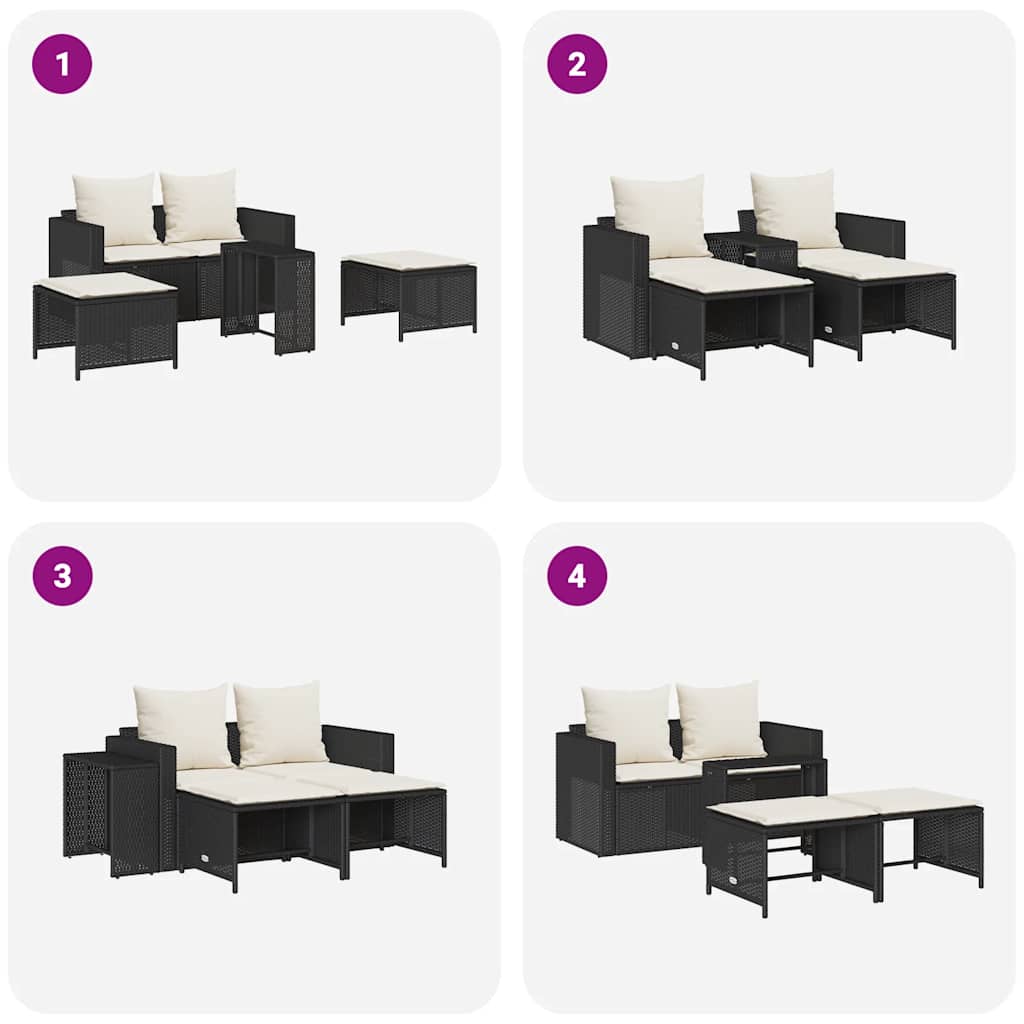 vidaXL 5-delige Tuinbankstel met kussens stapelbaar poly rattan bruin - Aashly