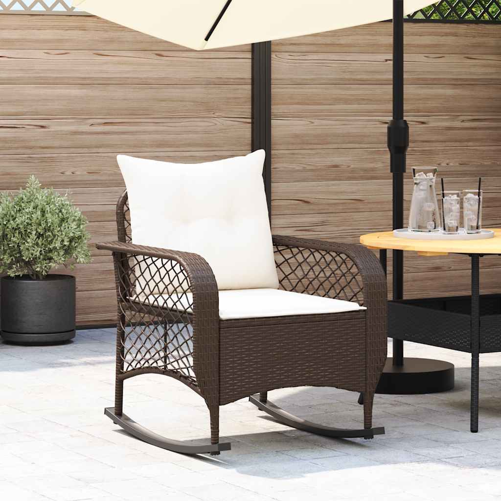 vidaXL Tuinschommelstoel met kussens poly rattan zwart - Aashly