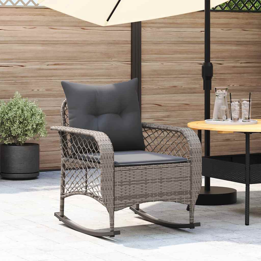 vidaXL Tuinschommelstoel met kussens poly rattan zwart - Aashly