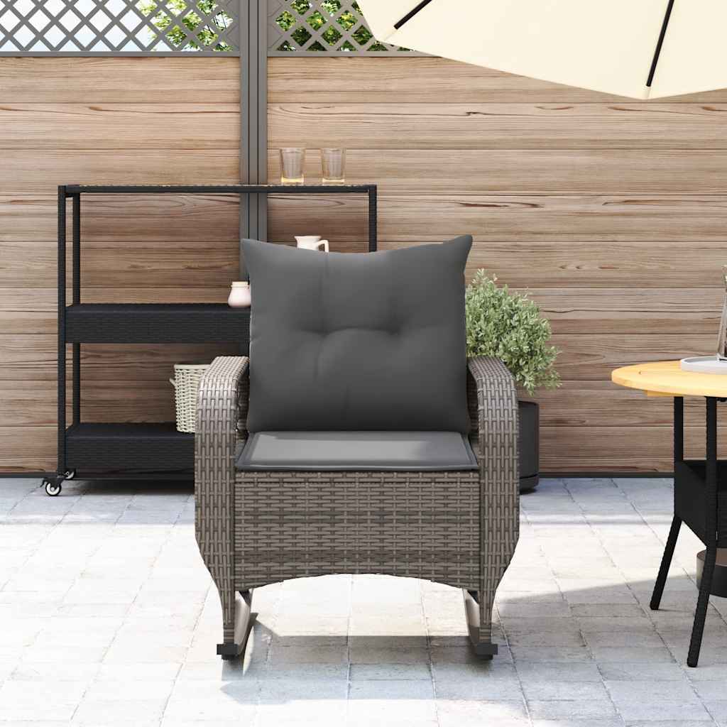 vidaXL Tuinschommelstoel met kussens poly rattan zwart - Aashly