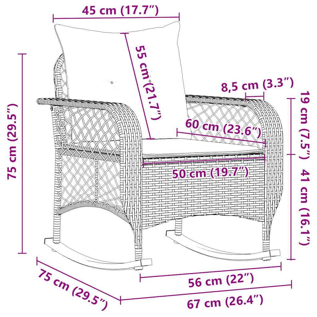 vidaXL Tuinschommelstoel met kussens poly rattan zwart - Aashly