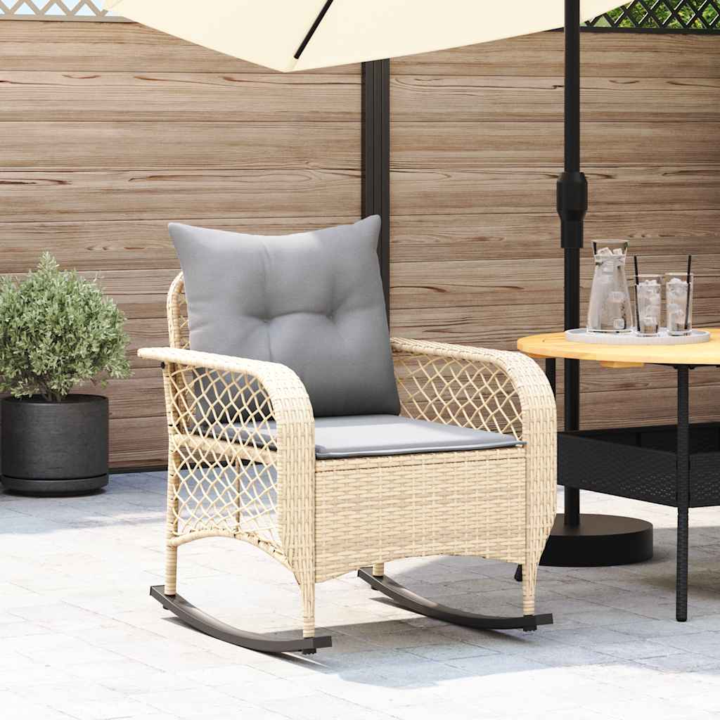 vidaXL Tuinschommelstoel met kussens poly rattan zwart - Aashly
