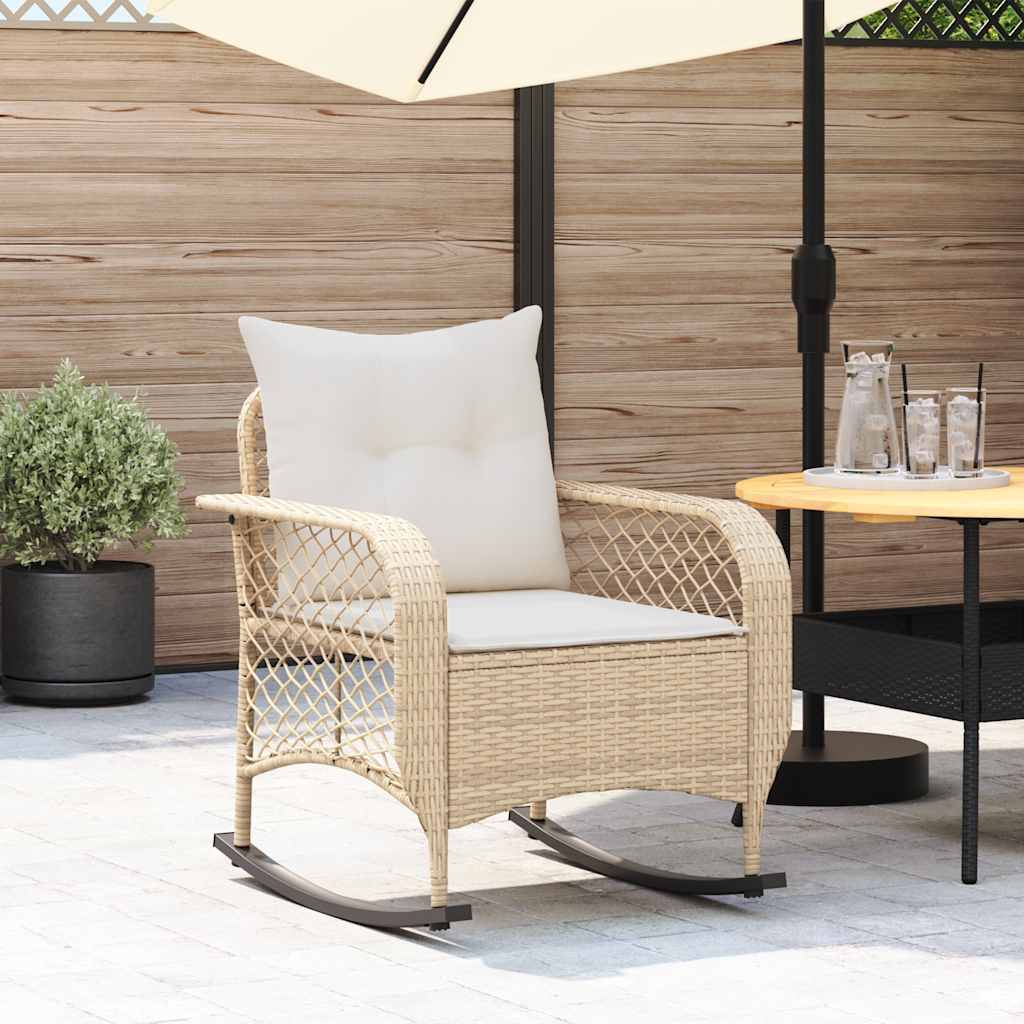 vidaXL Tuinschommelstoel met kussens poly rattan zwart - Aashly