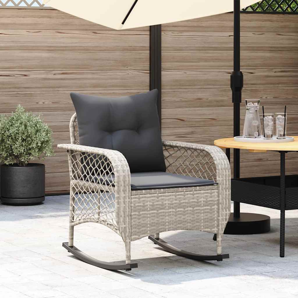 vidaXL Tuinschommelstoel met kussens poly rattan zwart - Aashly