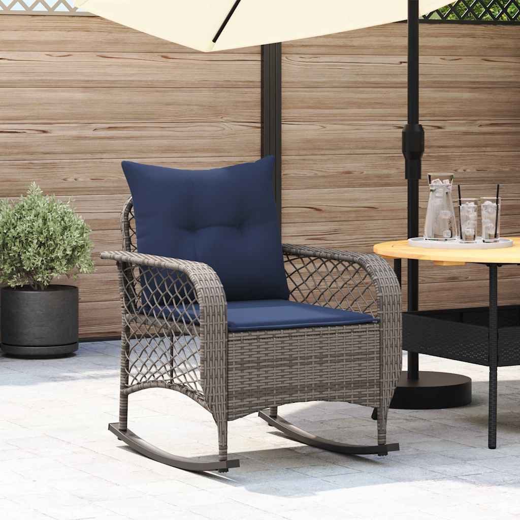 vidaXL Tuinschommelstoel met kussens poly rattan zwart - Aashly