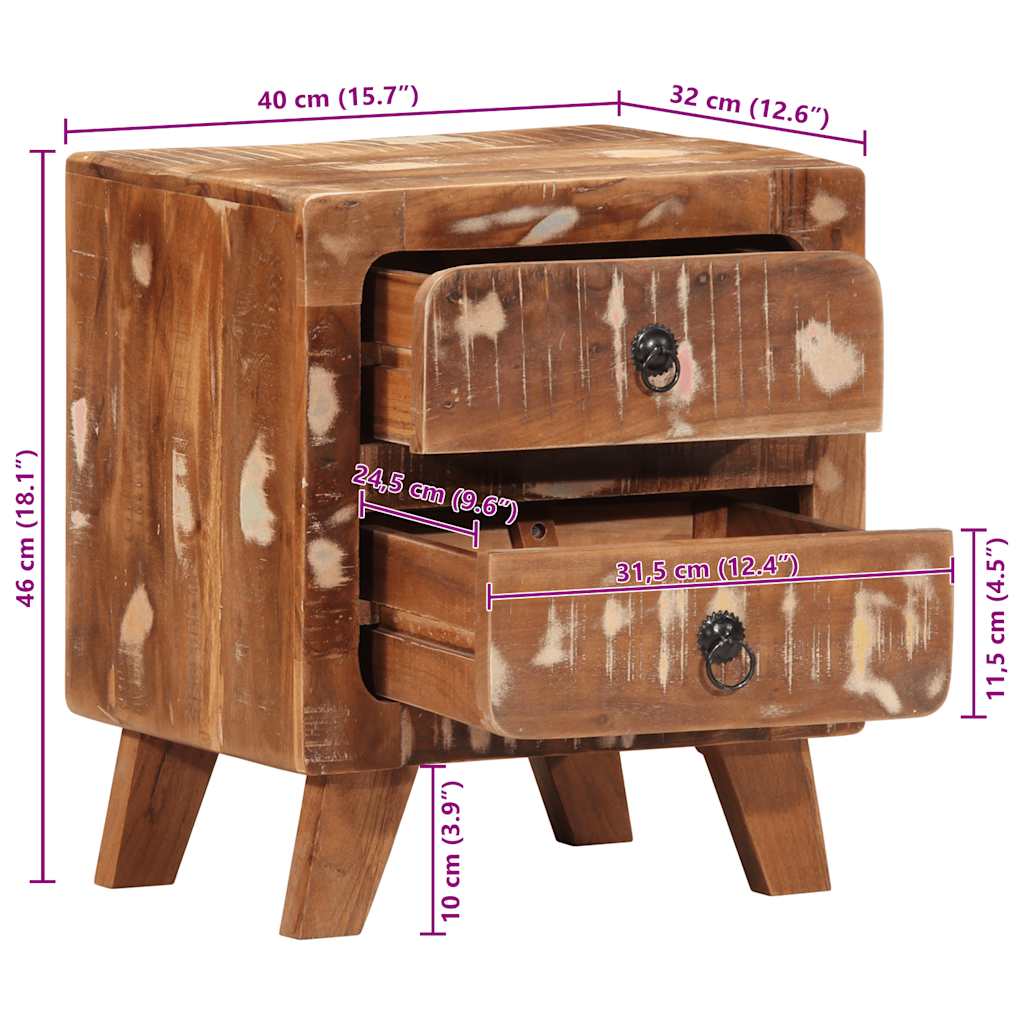 vidaXL Nachtkastje 40x32x46 cm massief ruw mangohout - Aashly