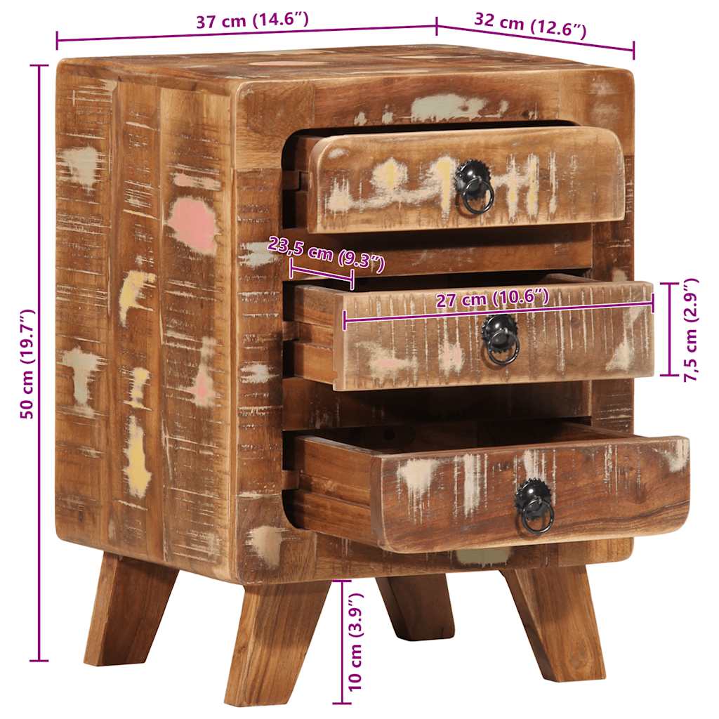 vidaXL Nachtkastje 2 st 37x32x50 cm massief gerecycled hout - Aashly