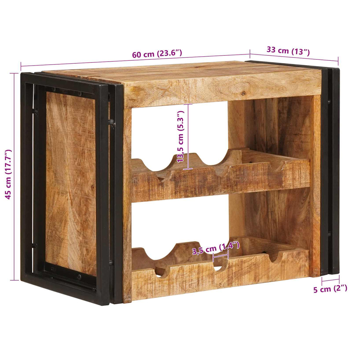vidaXL Wijnrek Bruin 100 x 45 x 33 cm Massief Ruw Mango Hout