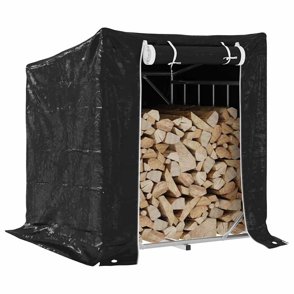 vidaXL Haardhoutrek met regenhoes 100x100x200 cm gegalvaniseerd staal - Aashly