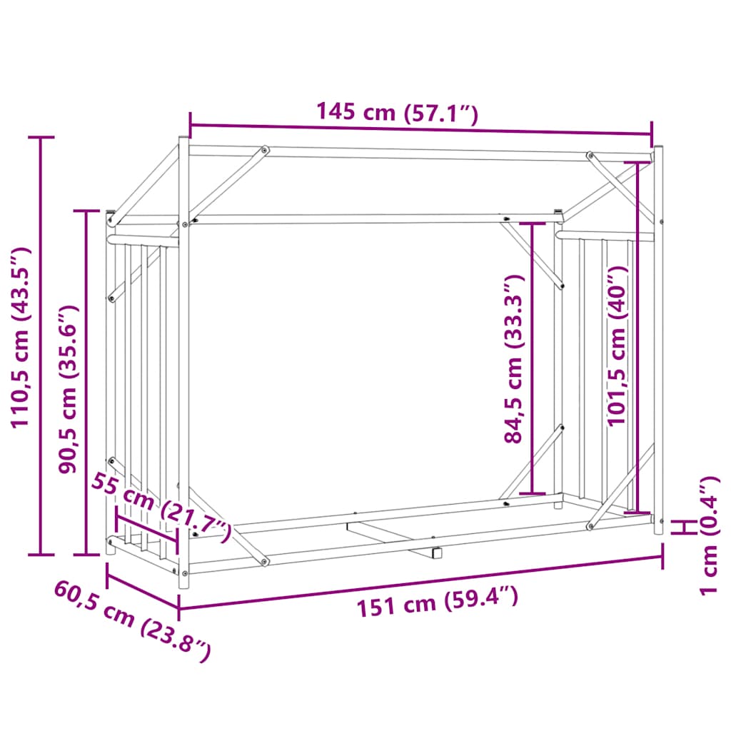 vidaXL Haardhoutrek met regenhoes 100x100x200 cm gegalvaniseerd staal - Aashly