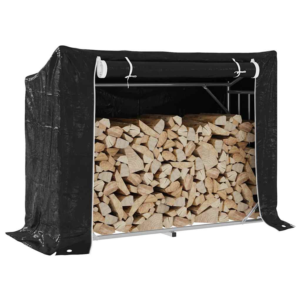 vidaXL Haardhoutrek met regenhoes 100x100x200 cm gegalvaniseerd staal - Aashly