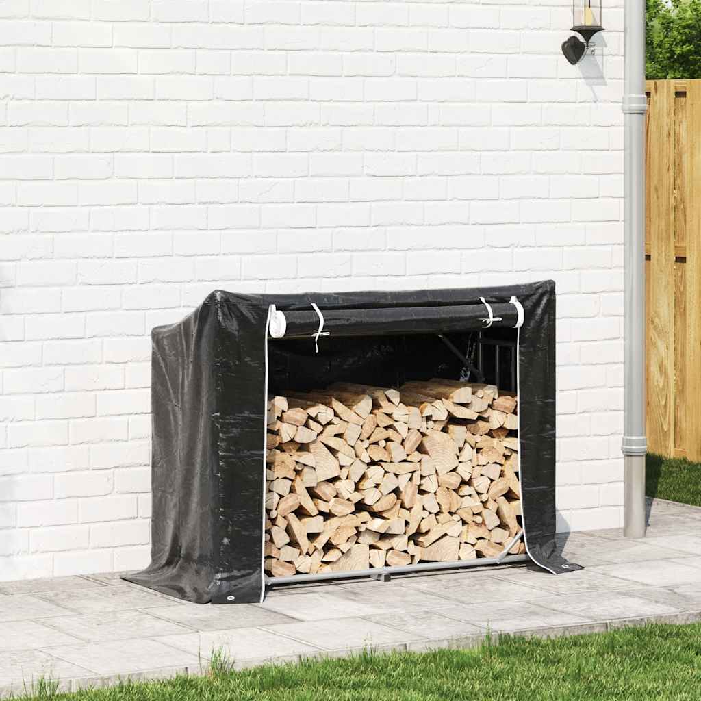 vidaXL Haardhoutrek met regenhoes 100x100x200 cm gegalvaniseerd staal - Aashly
