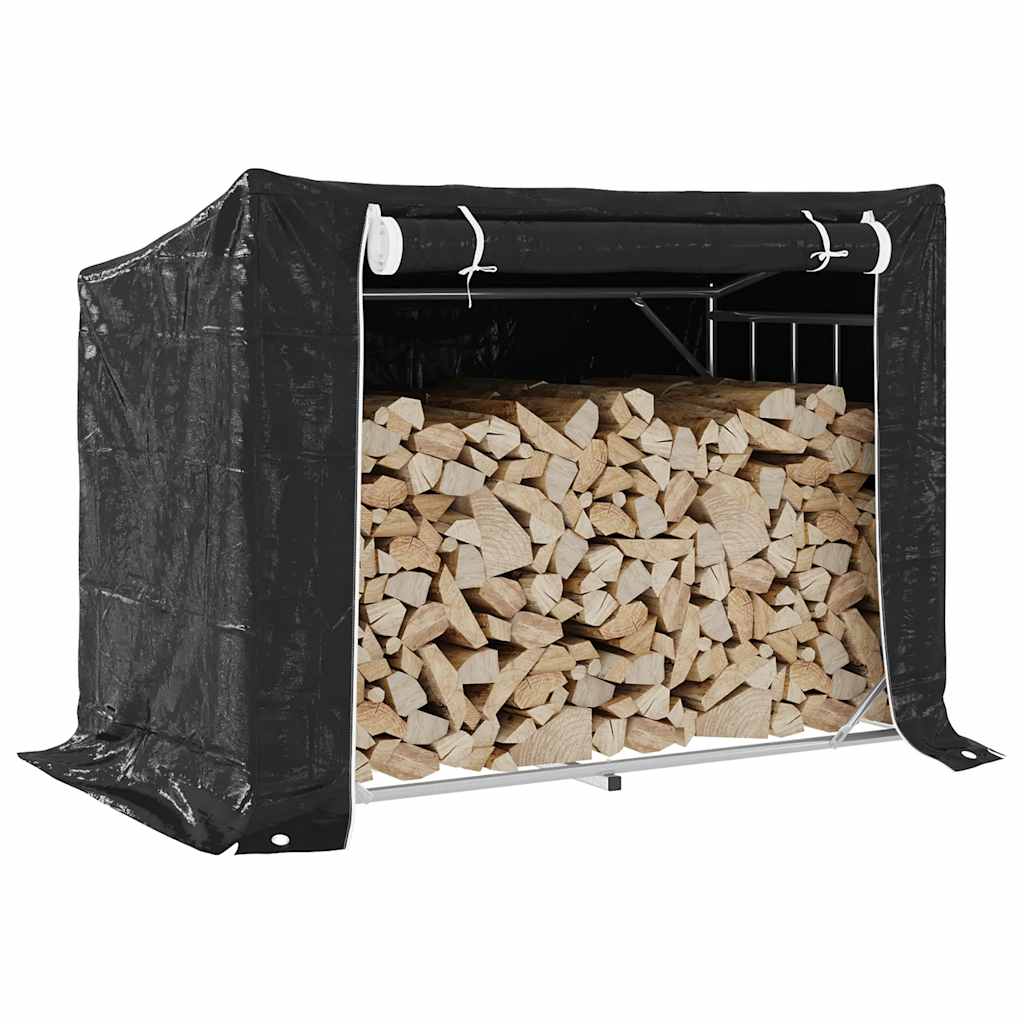 vidaXL Haardhoutrek met regenhoes 100x100x200 cm gegalvaniseerd staal - Aashly