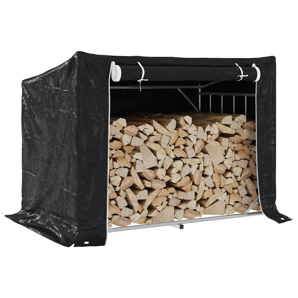 vidaXL Haardhoutrek met regenhoes 100x100x200 cm gegalvaniseerd staal - Aashly