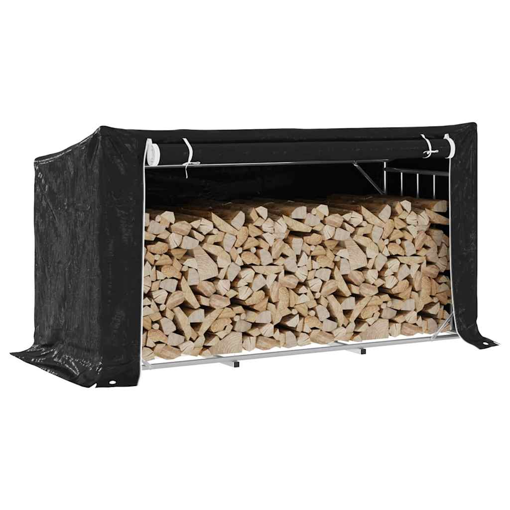 vidaXL Haardhoutrek met regenhoes 100x100x200 cm gegalvaniseerd staal - Aashly