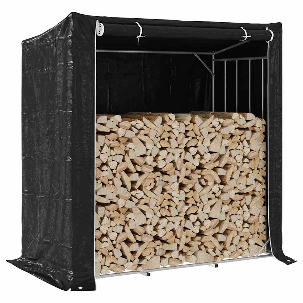 vidaXL Haardhoutrek met regenhoes 100x100x200 cm gegalvaniseerd staal - Aashly