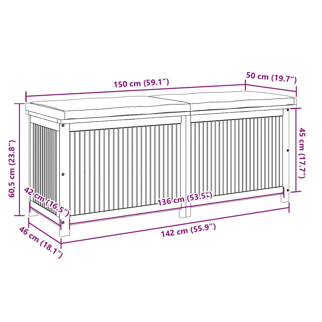 vidaXL Opbergbox voor buiten 113x50x60,5 cm massief acaciahout - Aashly