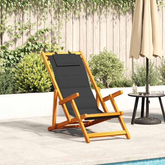 vidaXL Strandstoel inklapbaar met armleuningen acaciahout en textileen - Aashly