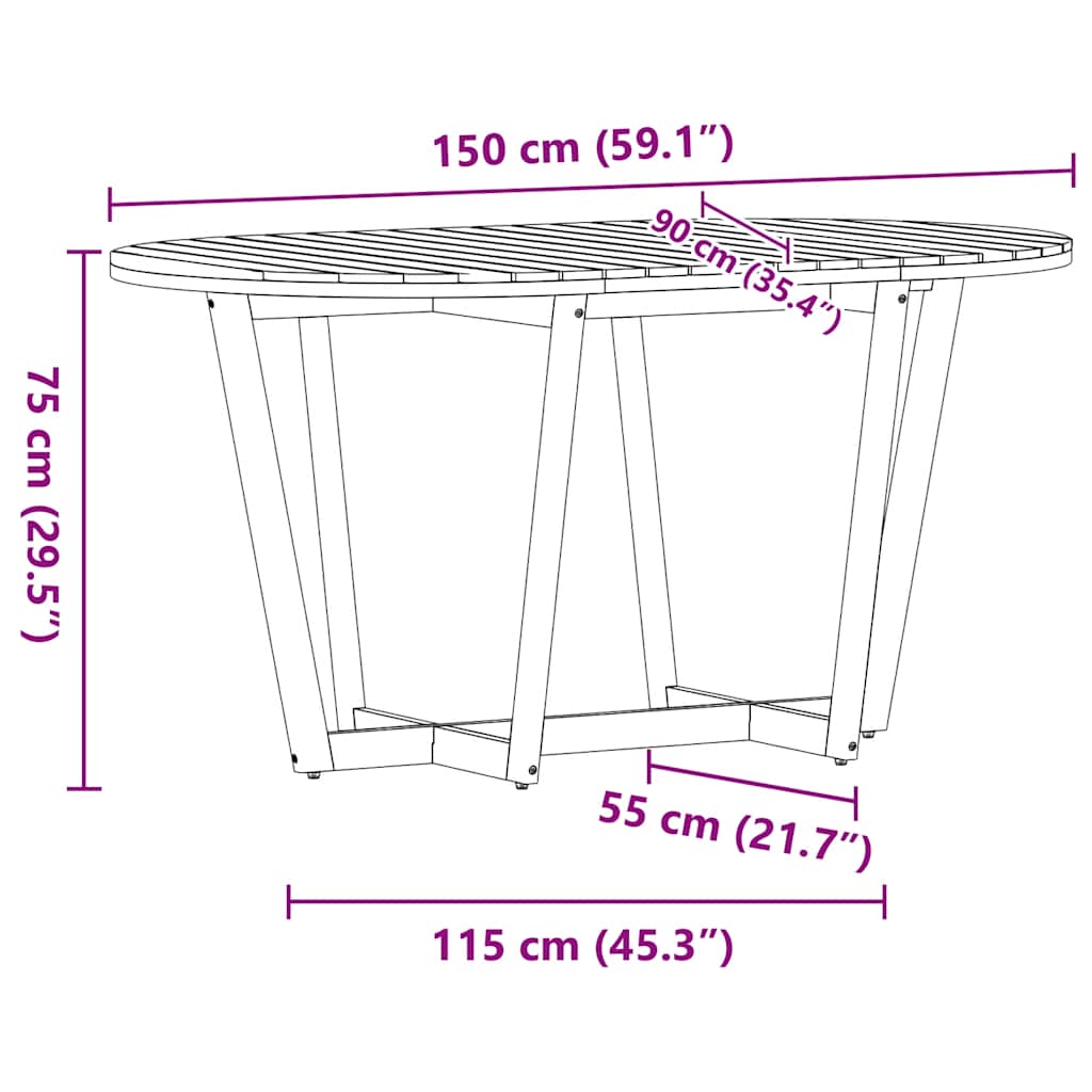 vidaXL Tuintafel ovaal 150x90x75 cm massief acaciahout