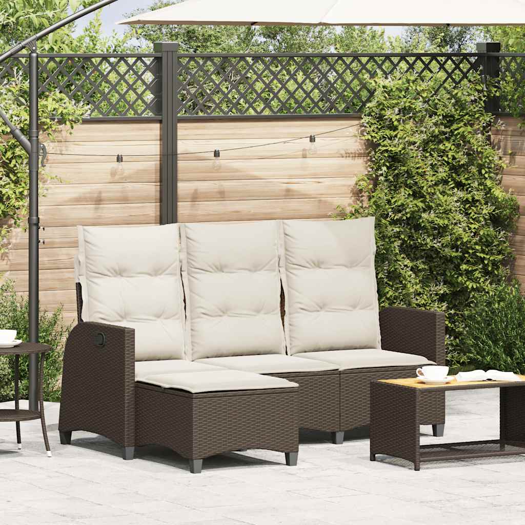 vidaXL Verstelbare tuinbank met kussens L-vormig beige poly rattan - Aashly