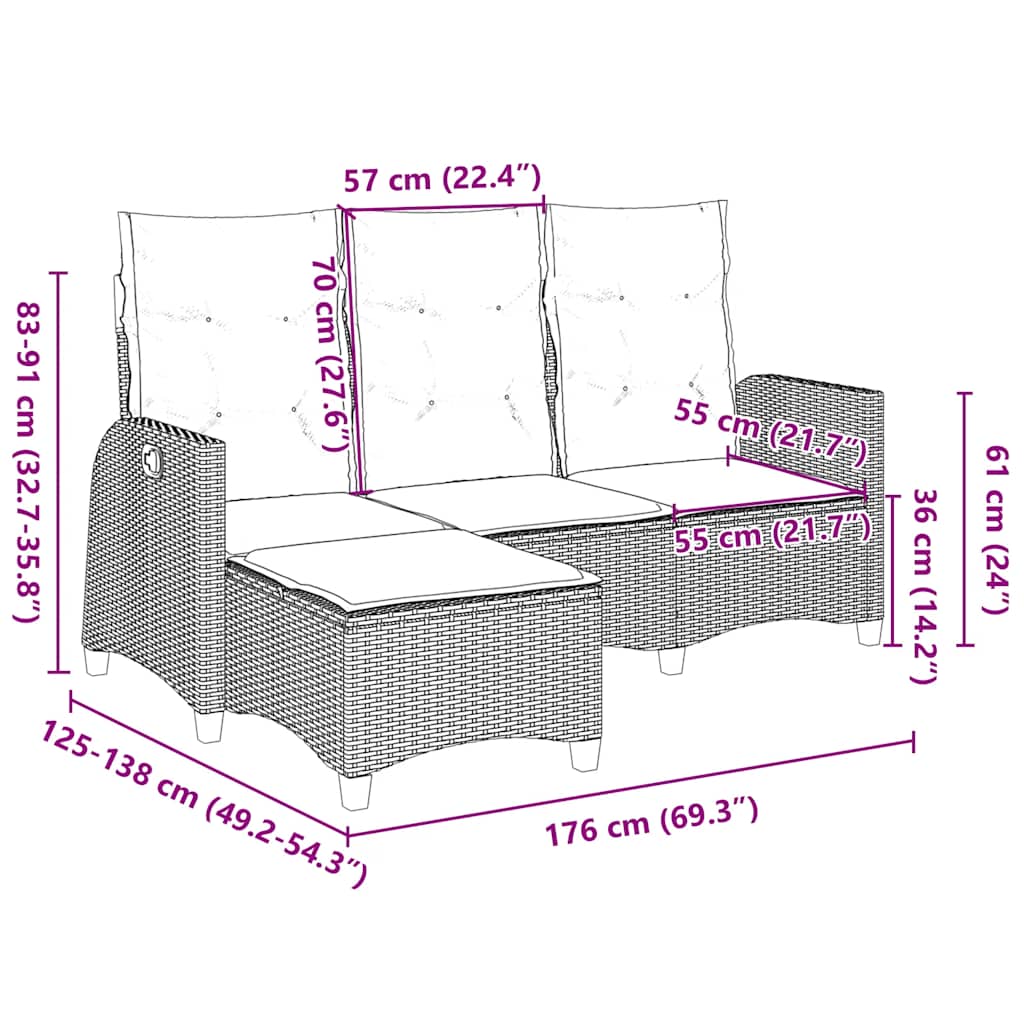 vidaXL Verstelbare tuinbank met kussens L-vormig beige poly rattan - Aashly