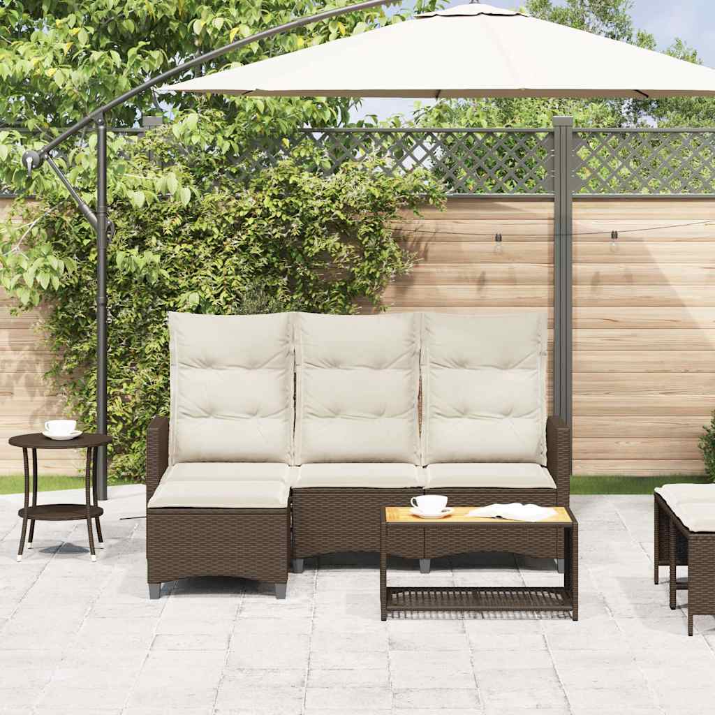 vidaXL Verstelbare tuinbank met kussens L-vormig beige poly rattan - Aashly