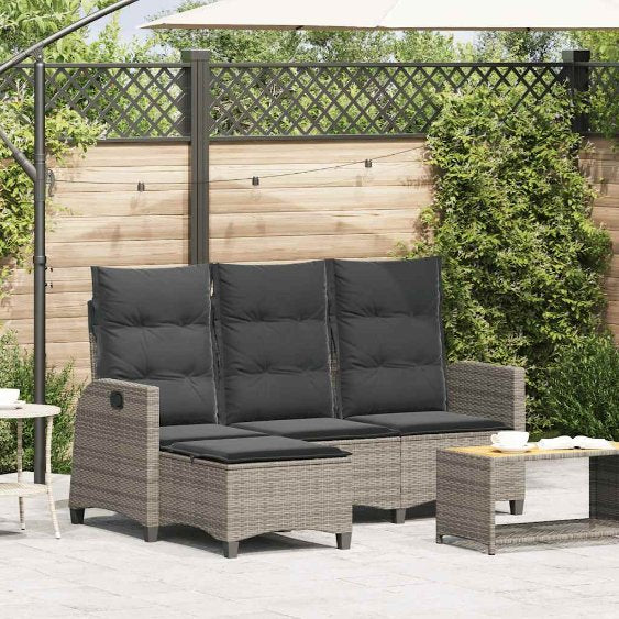 vidaXL Verstelbare tuinbank met kussens L-vormig beige poly rattan - Aashly