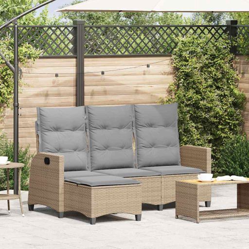 vidaXL Verstelbare tuinbank met kussens L-vormig beige poly rattan - Aashly