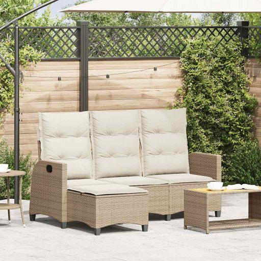 vidaXL Verstelbare tuinbank met kussens L-vormig beige poly rattan - Aashly