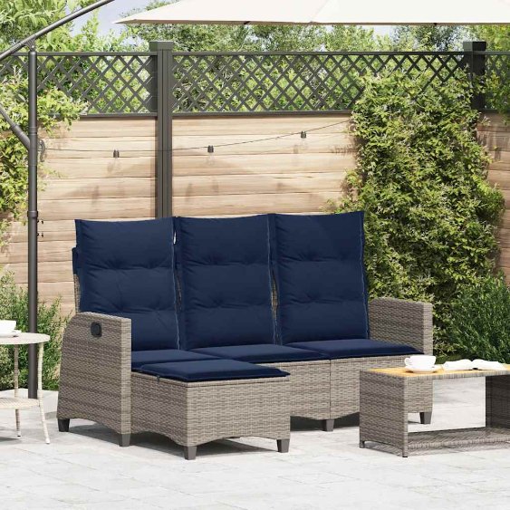 vidaXL Verstelbare tuinbank met kussens L-vormig beige poly rattan - Aashly