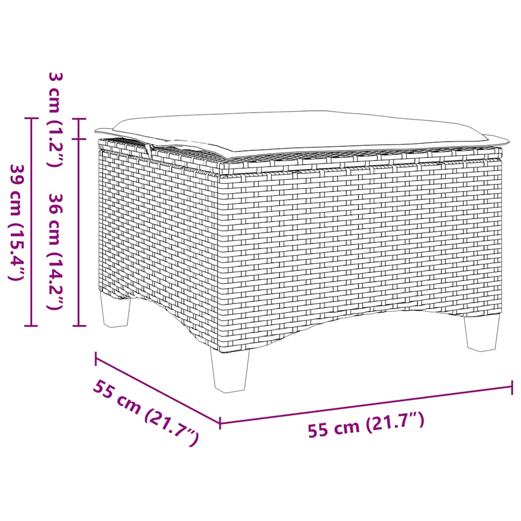 vidaXL Tuinkrukken met kussens 2 st 55x55x36 cm poly rattan grijs - Aashly
