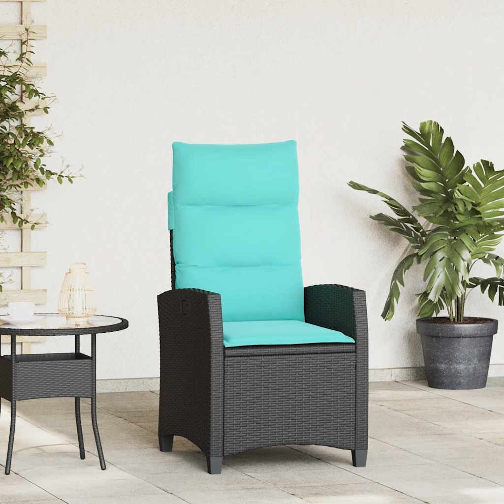 vidaXL Verstelbare tuinstoel met bijzettafel poly rattan zwart - Aashly
