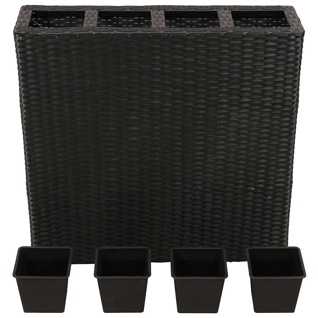 vidaXL Plantenbak verhoogd met 4 potten poly rattan zwart - Aashly