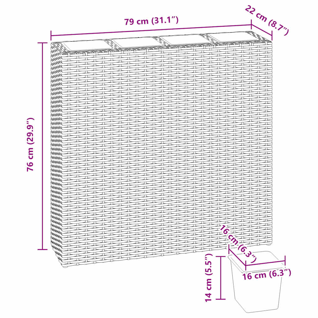 vidaXL Plantenbak verhoogd met 4 potten poly rattan zwart - Aashly