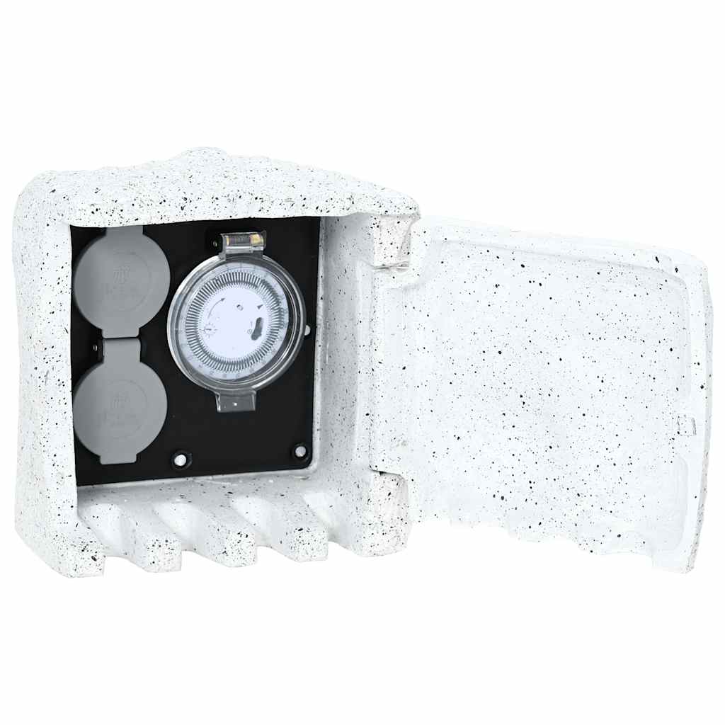 vidaXL Tuinstopcontact 2 ingangen met timer polyresin grijs