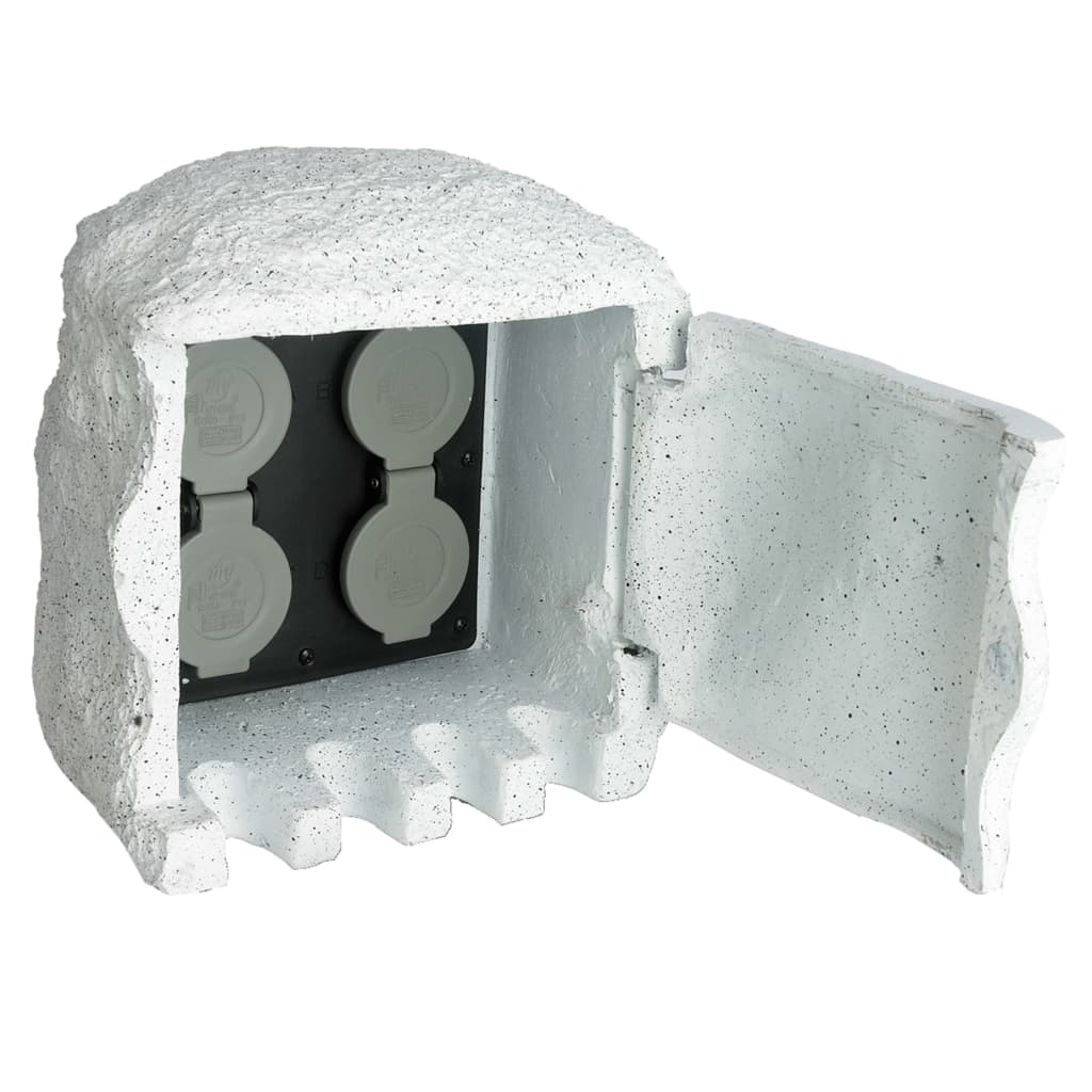 vidaXL Tuinstopcontact 2 ingangen met timer polyresin grijs