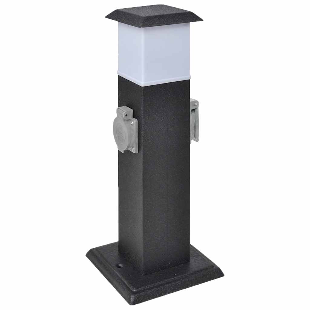 Outdoor socket on column with lamp (black)