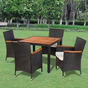 vidaXL 5-delige Tuinset met kussens poly rattan zwart
