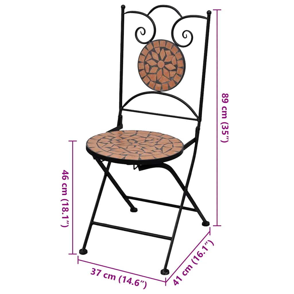 vidaXL Bistrostoelen inklapbaar 2 st keramiek terracottakleurig - Aashly