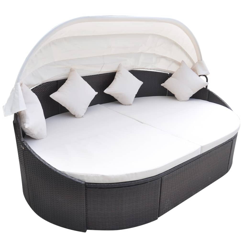 vidaXL Loungebed met luifel poly rattan bruin - Aashly