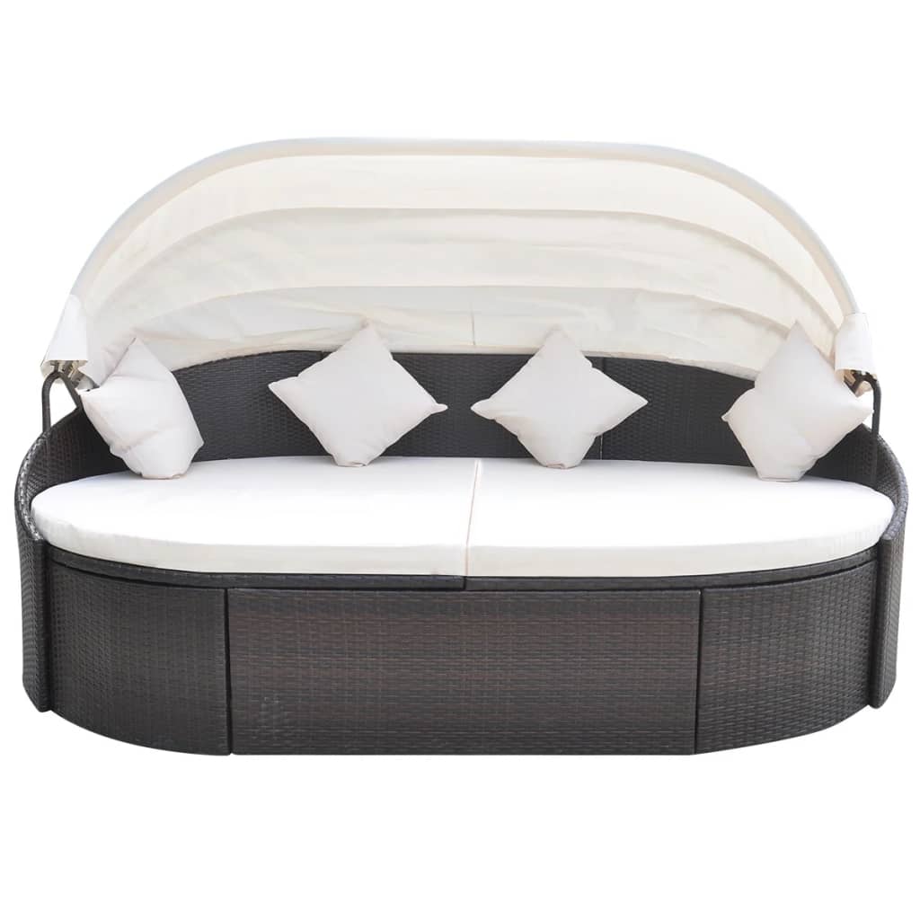 vidaXL Loungebed met luifel poly rattan bruin - Aashly