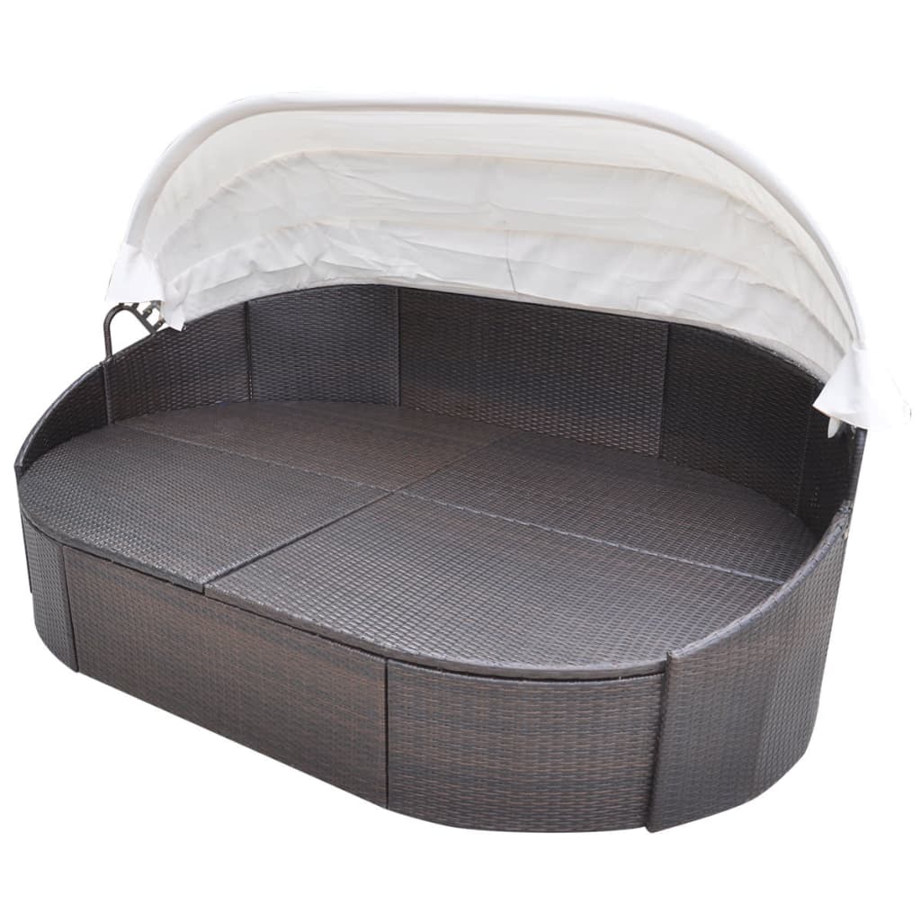 vidaXL Loungebed met luifel poly rattan bruin - Aashly