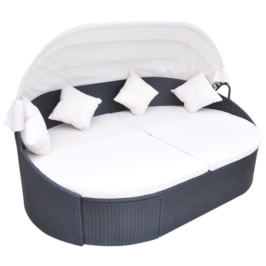 vidaXL Loungebed met luifel poly rattan bruin - Aashly
