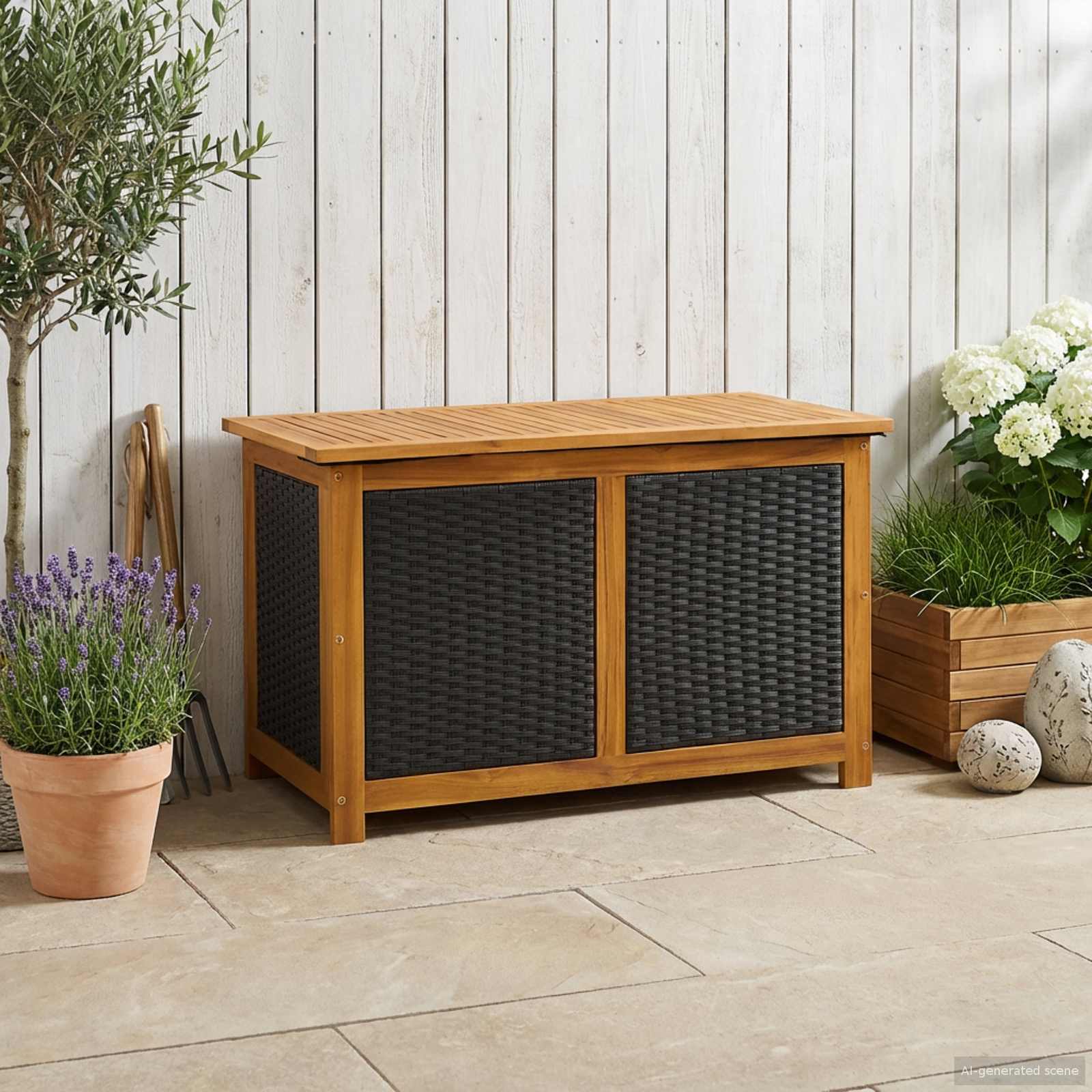 vidaXL Tuinopslagdoos 185 L Massief Acaciahout 60 x 50 x 56 cm Zwart