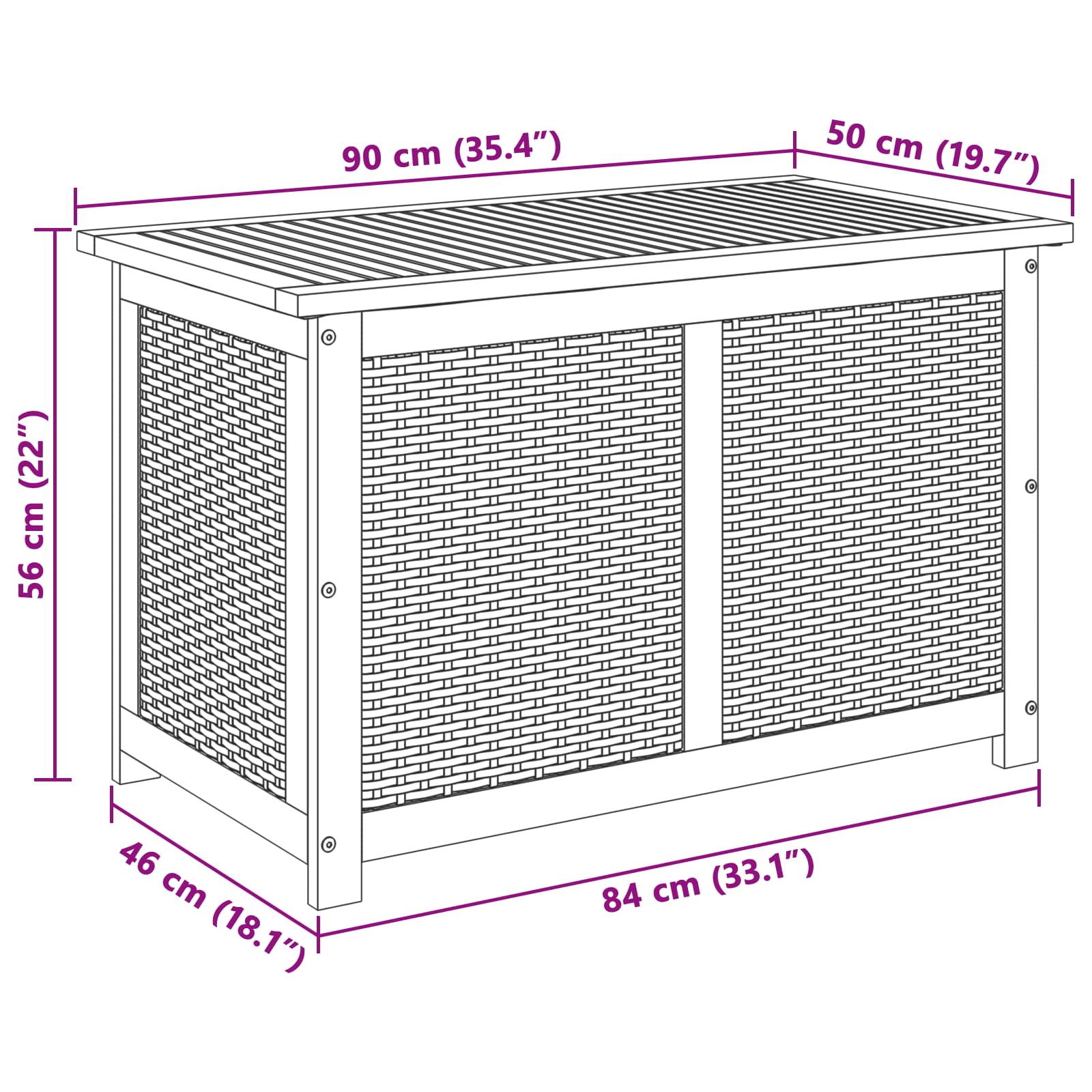 vidaXL Tuinopslagdoos 185 L Massief Acaciahout 60 x 50 x 56 cm Zwart