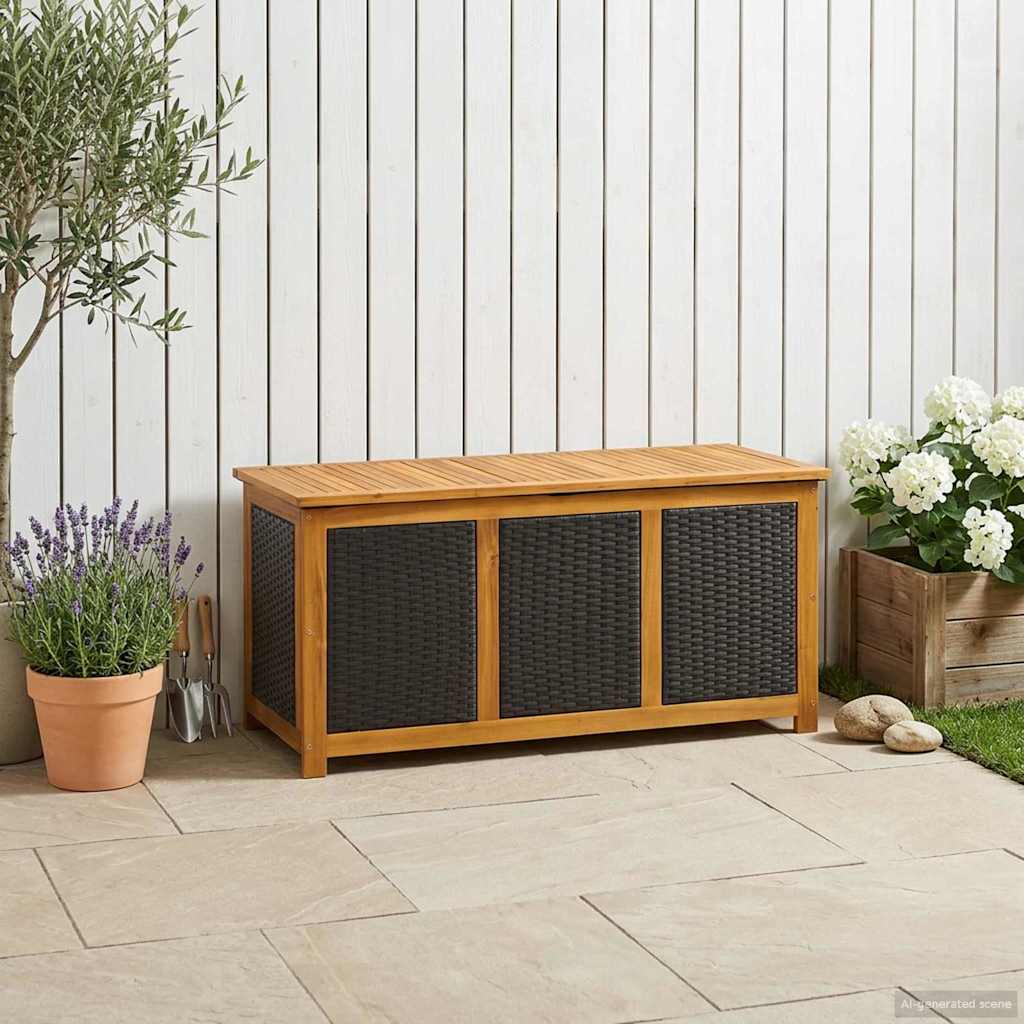 vidaXL Tuinopslagdoos 185 L Massief Acaciahout 60 x 50 x 56 cm Zwart